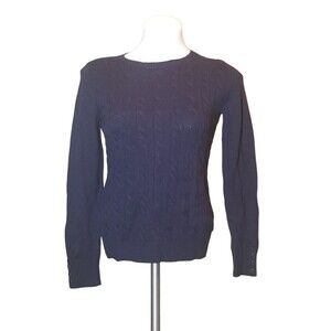 Talbots Womens Sweater Lambswool Blend Cable Knit Pullover Dark Navy Blue XS NWT